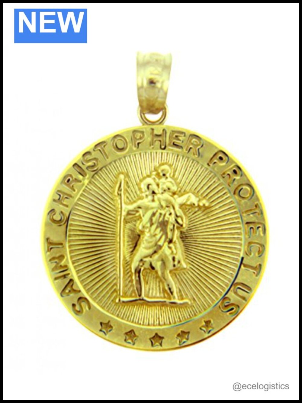 10k Yellow Gold St Christopher Medal Catholic Charm Traveler Protection Pendant
